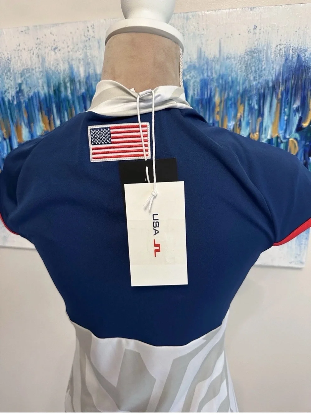 J. Lindeberg Golf Yvette Top USA Olympics Women Size L SoftCompression NWT